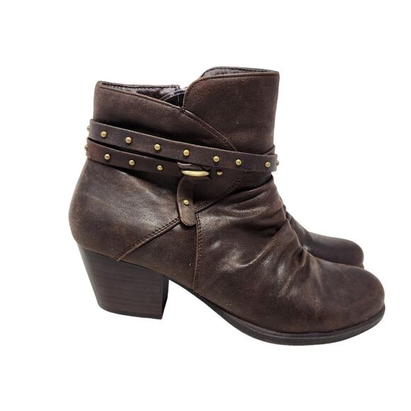 Yuu Marshey Faux Leather Studded Ankle Boots Side Zip Brown Round Toe Size 9 M - Picture 5 of 9